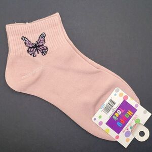 Pink cotton butterfly ankle socks